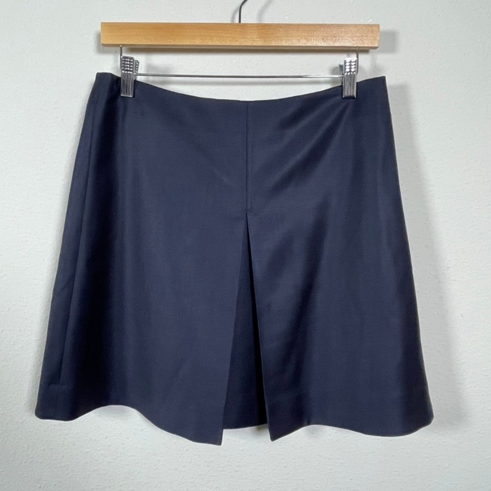 COS A-Line Skirt Women 10 Wool Navy Blue Mini Inverted Pleat Dark Academia